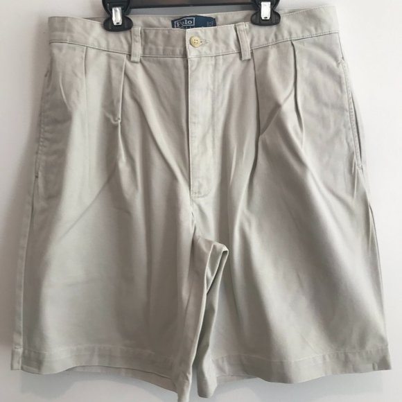Polo by Ralph Lauren khaki Tyler Short pleated 33" waist 9" inseam - Picture 1 of 3